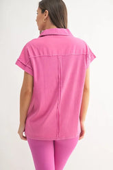 Mineral Wash Half Button Collard T-Shirt Mono B